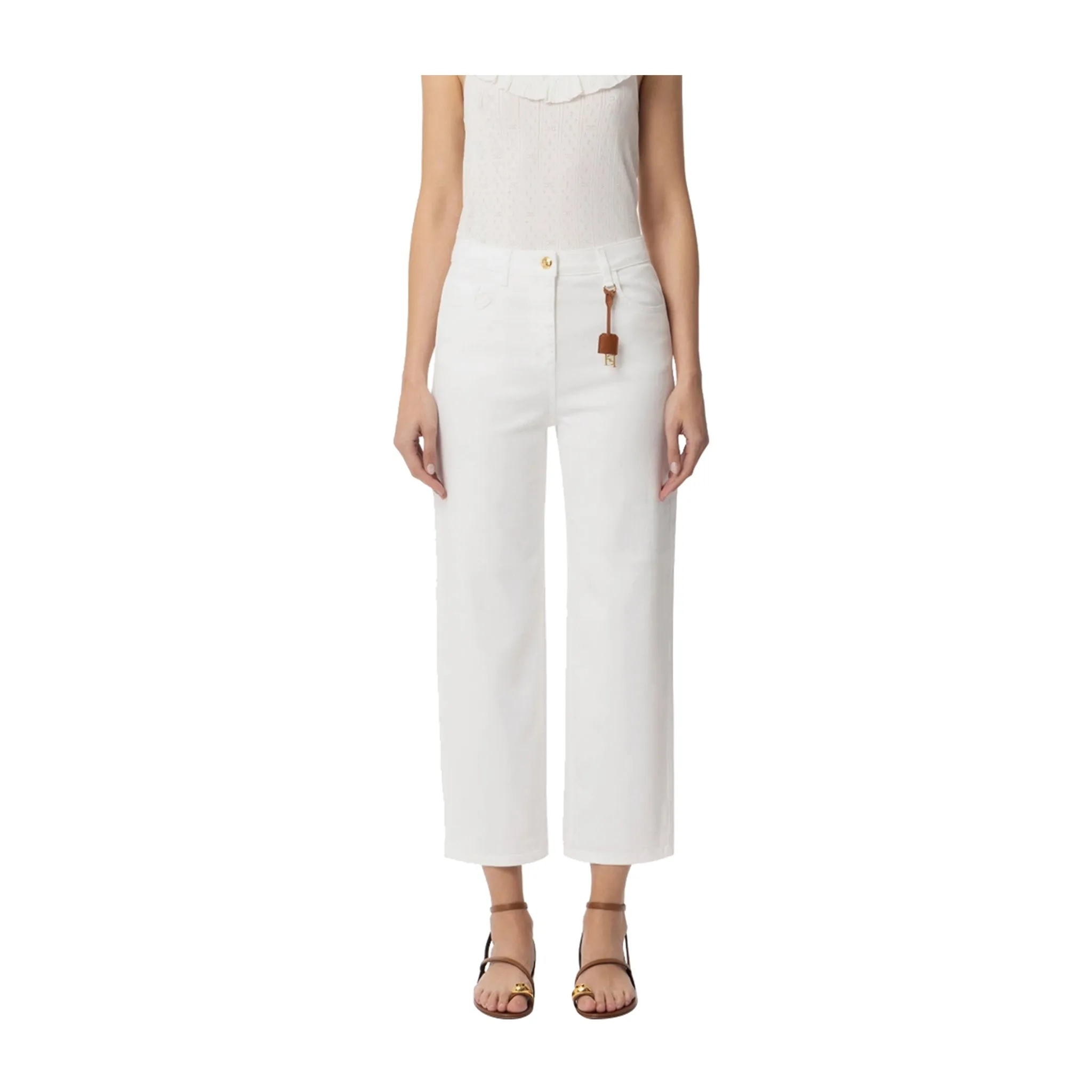 Jeans Donna in cotone tinto con charm Avorio