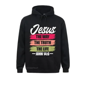 Jesus The Way, The Truth, The Life Christian Bible Verse Hooded Pullover Sweatshirt