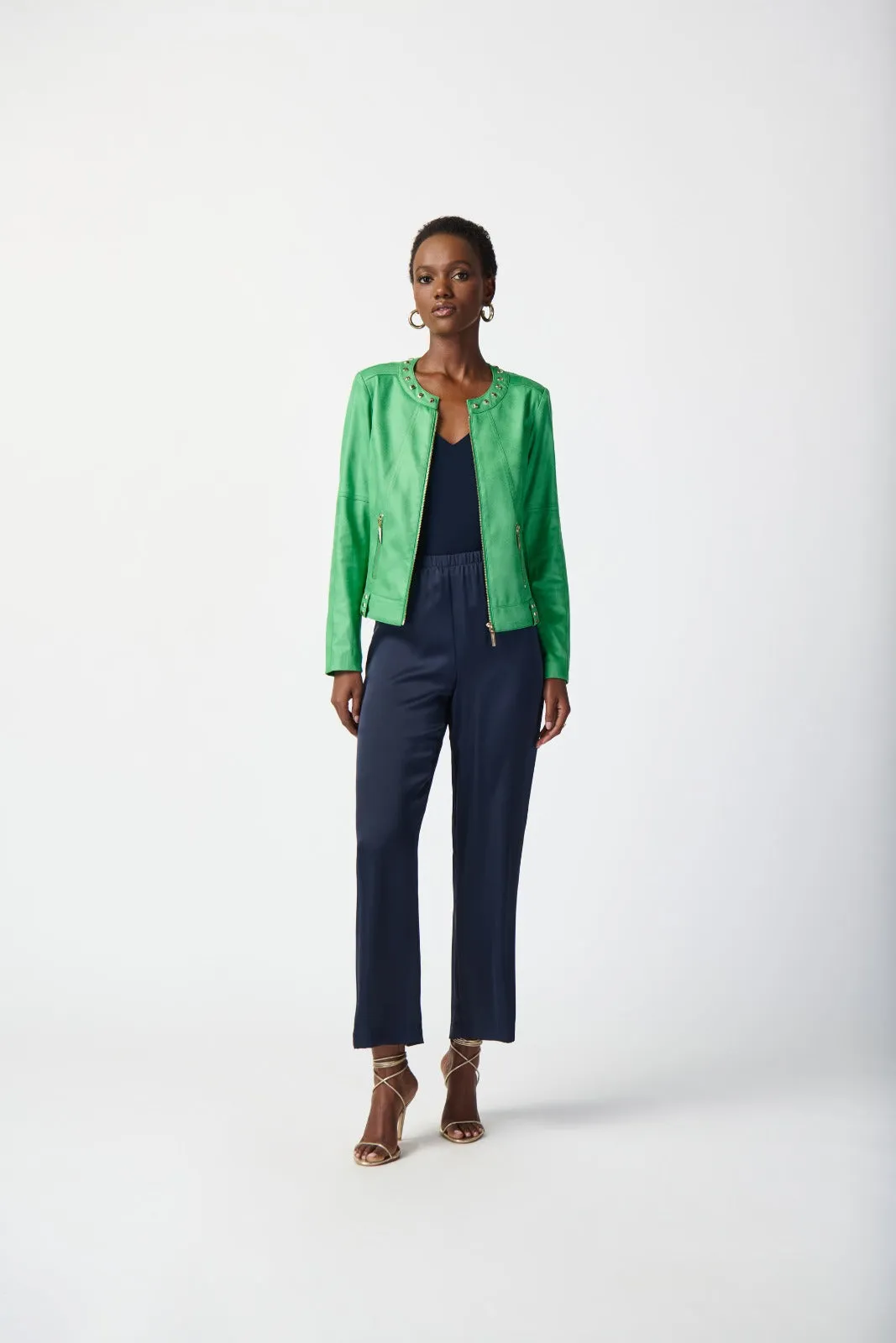 Joseph Ribkoff Island Green Foiled Faux Suede Jacket Style 241909