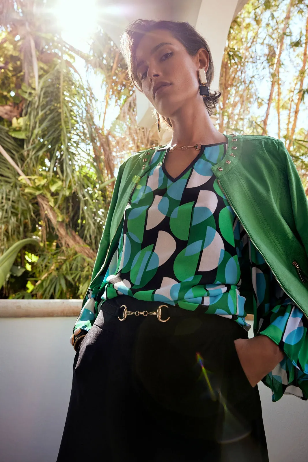 Joseph Ribkoff Island Green Foiled Faux Suede Jacket Style 241909