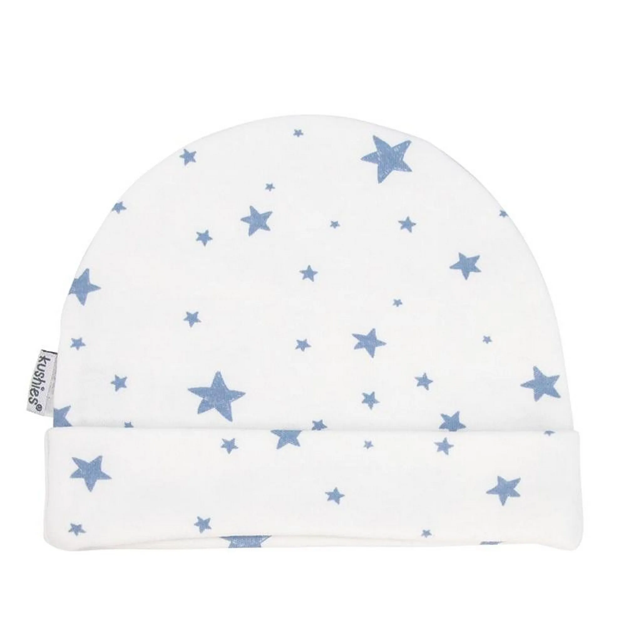 KUSHIES Baby Cap (3-6M) - Blue Scribble Stars