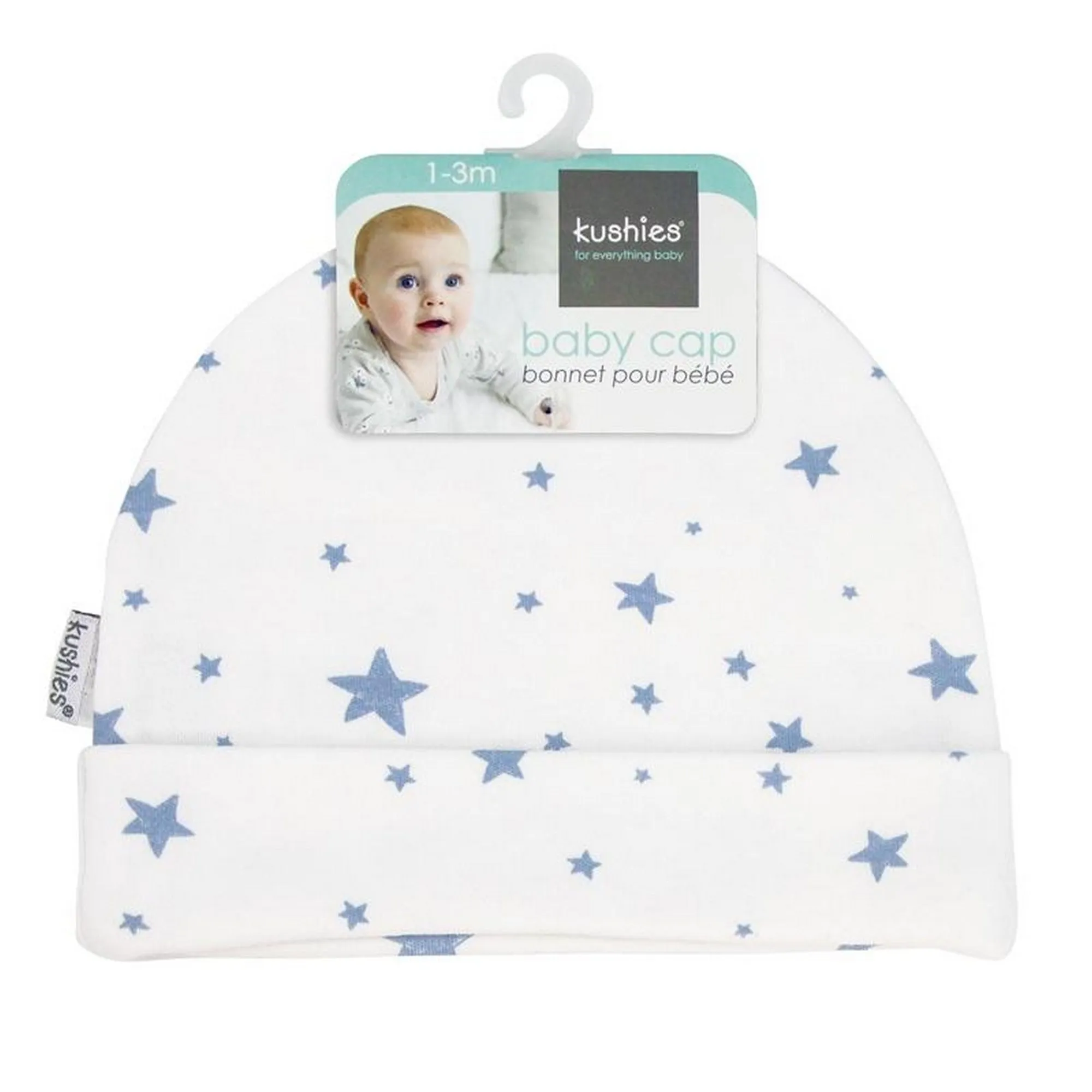 KUSHIES Baby Cap (3-6M) - Blue Scribble Stars