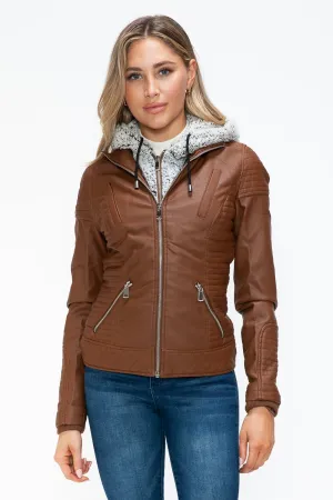 Layered Look Vegan Leather Jacket in Rust