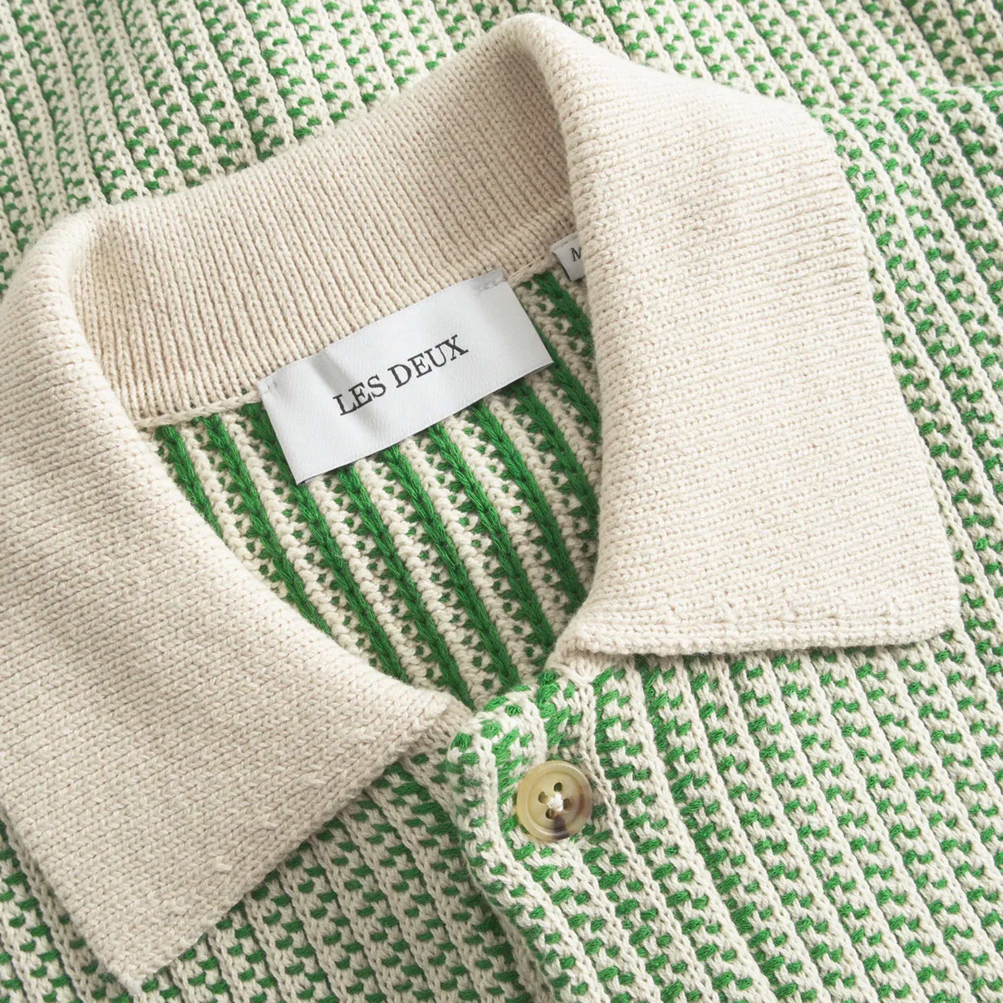 Les Deux Easton Knitted Short Sleeve Shirt (Ivory/Vintage Green)