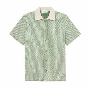 Les Deux Easton Knitted Short Sleeve Shirt (Ivory/Vintage Green)