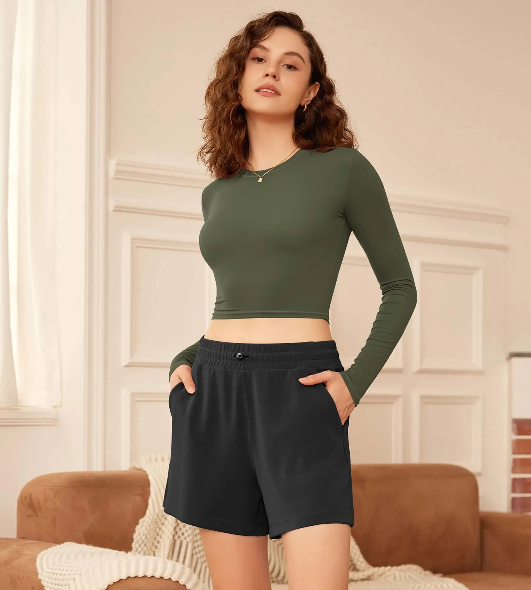 Lightweight Slim Fit Crop-Length Long Sleeve Tee
