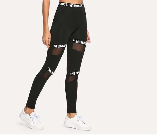 Mesh Contrast Letter Leggings