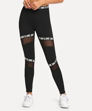 Mesh Contrast Letter Leggings