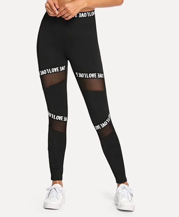 Mesh Contrast Letter Leggings
