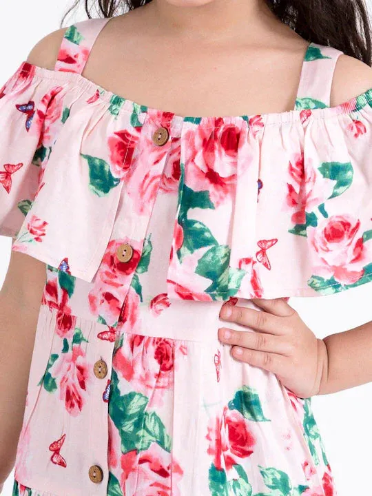 Multicoloured Floral Off-Shoulder Midi Dress