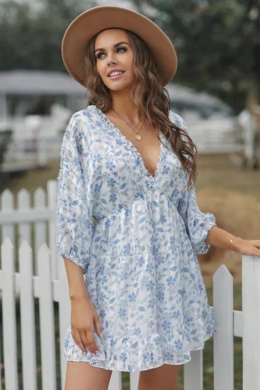 Pale Blue Floral Summer Dress