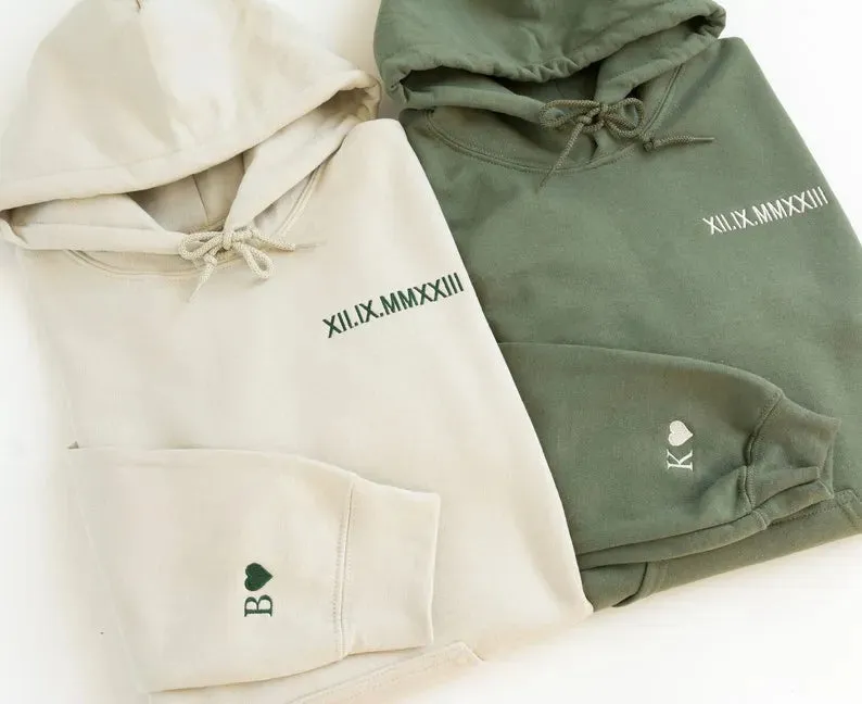 Personalized Couple Hoodies with Custom Initials and Roman Numerals | Thanksgiving & Christmas gift