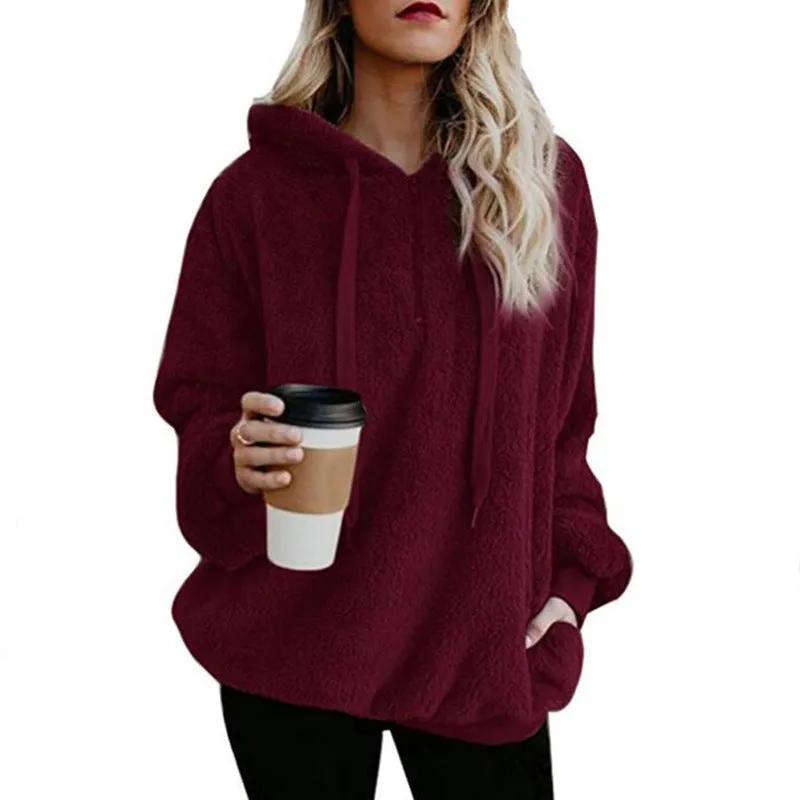 Plush Style Drawstring Loose Pockets Hoodie