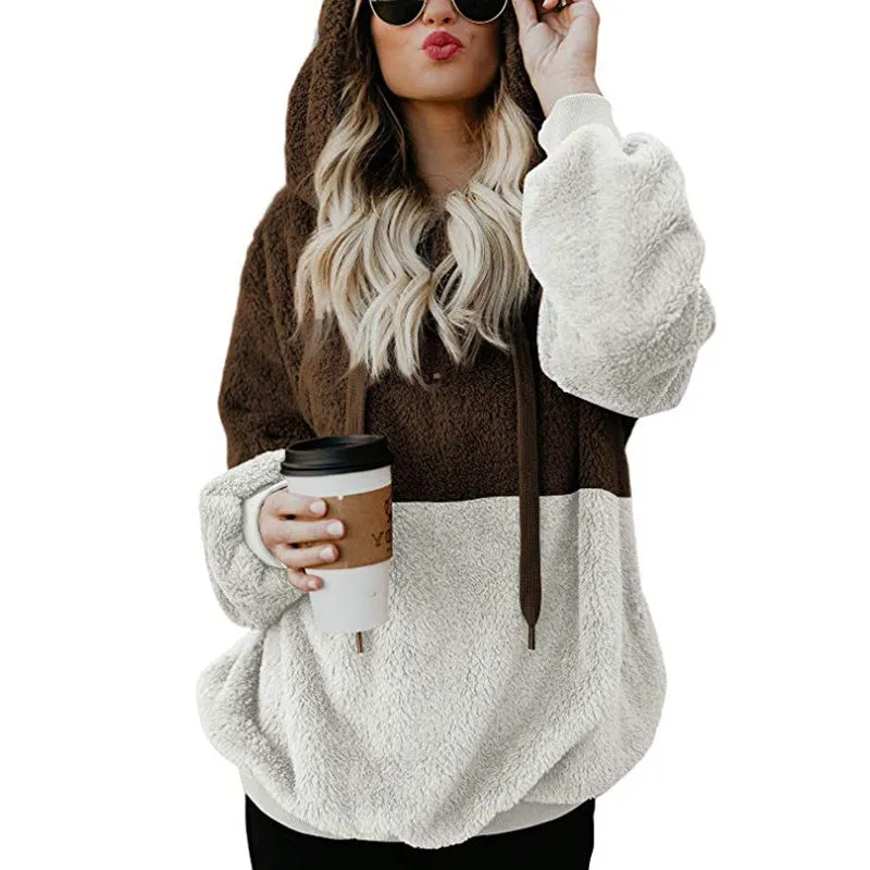 Plush Style Drawstring Loose Pockets Hoodie