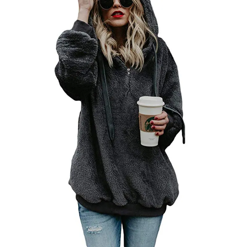 Plush Style Drawstring Loose Pockets Hoodie