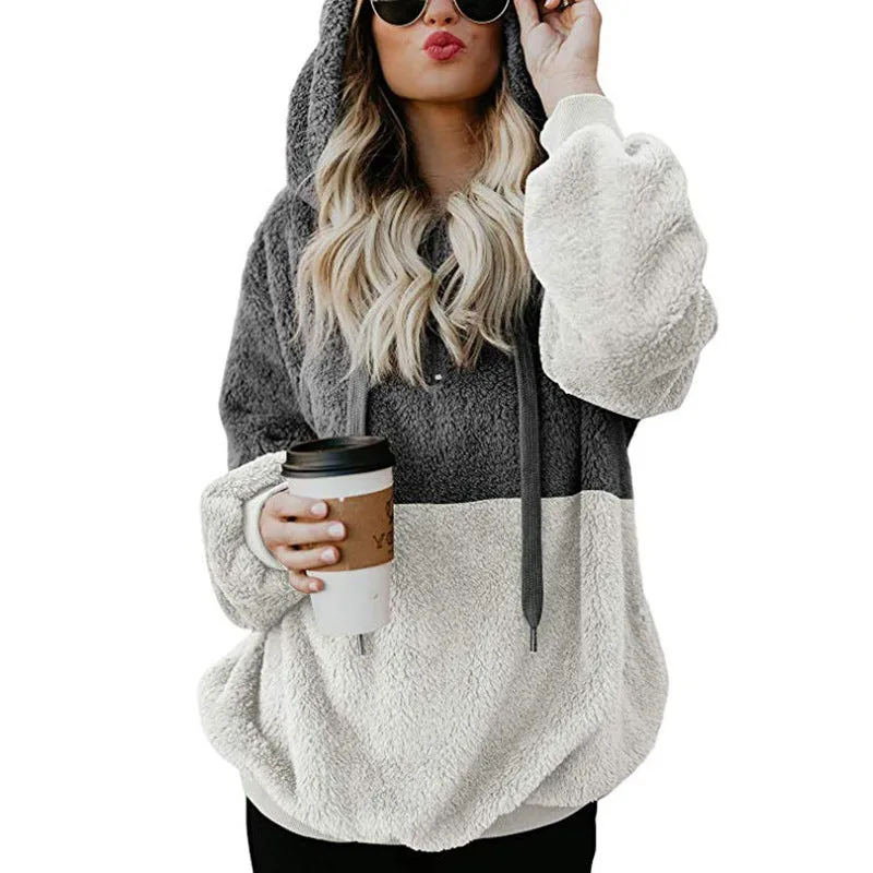 Plush Style Drawstring Loose Pockets Hoodie