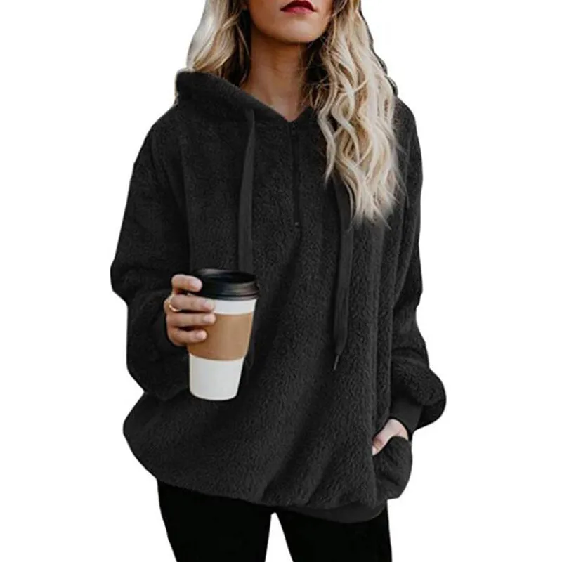 Plush Style Drawstring Loose Pockets Hoodie