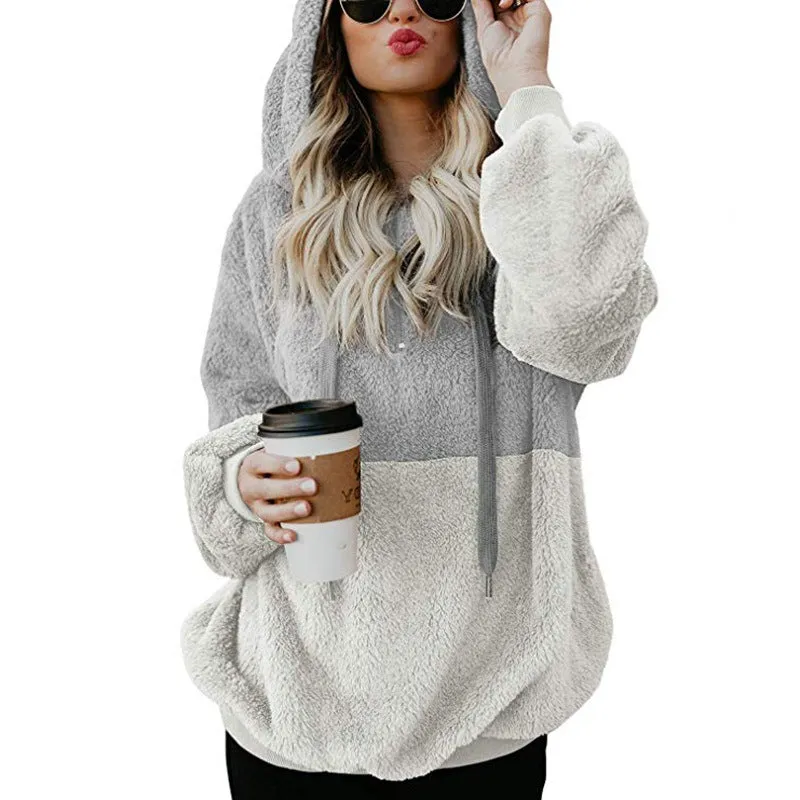 Plush Style Drawstring Loose Pockets Hoodie