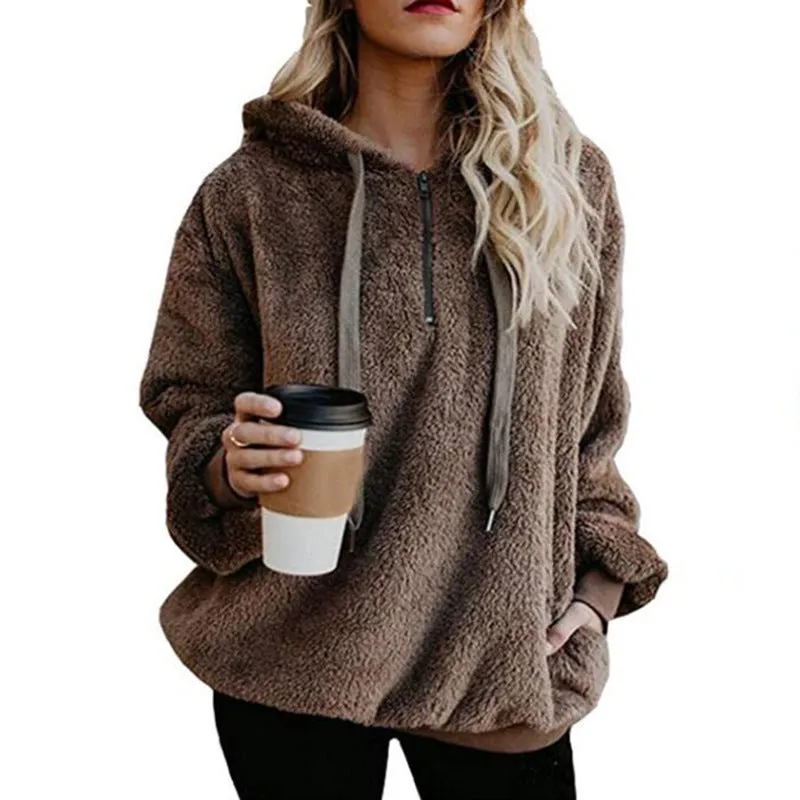 Plush Style Drawstring Loose Pockets Hoodie