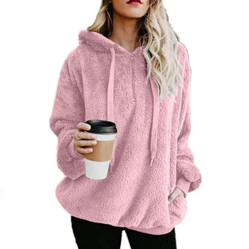 Plush Style Drawstring Loose Pockets Hoodie
