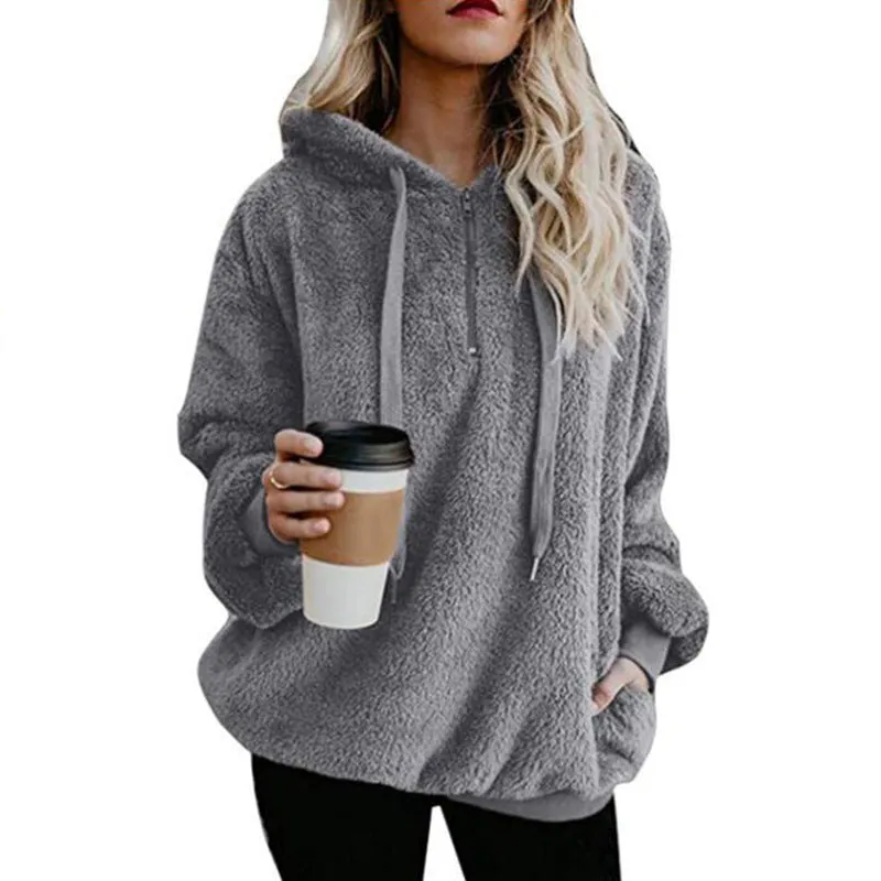 Plush Style Drawstring Loose Pockets Hoodie