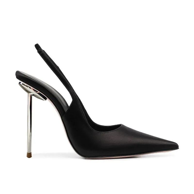 Pointed-Toe Shallow Vamp Stiletto Heels: Sexy Black High Heel Sandals