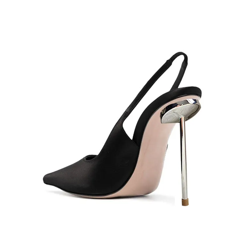 Pointed-Toe Shallow Vamp Stiletto Heels: Sexy Black High Heel Sandals