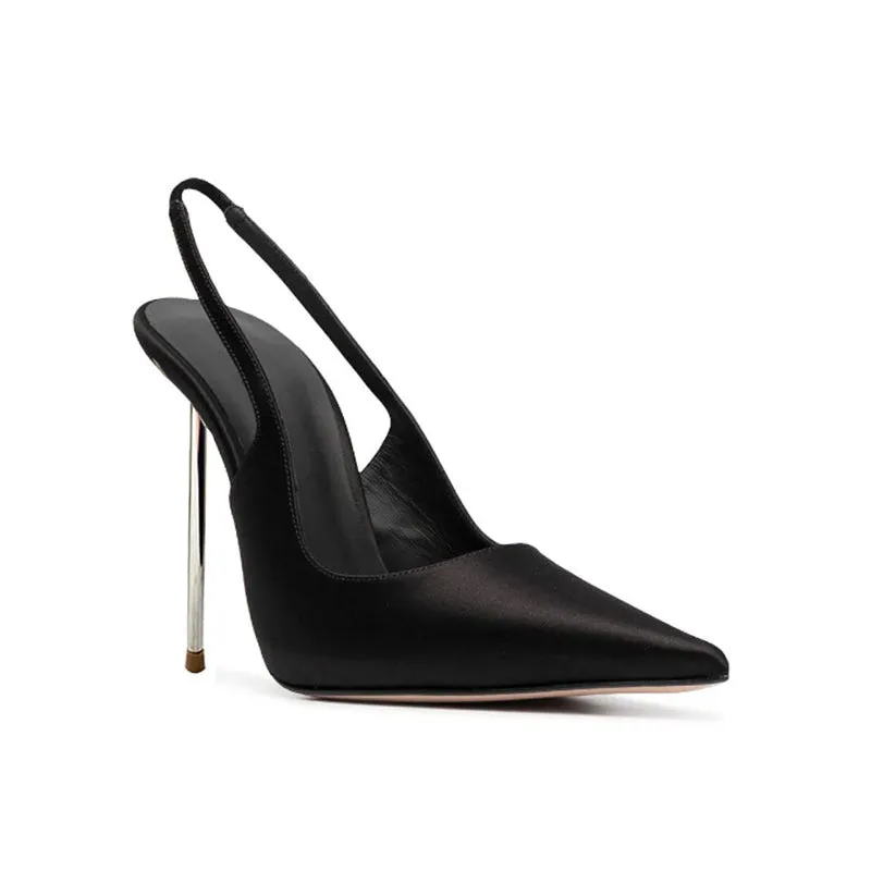 Pointed-Toe Shallow Vamp Stiletto Heels: Sexy Black High Heel Sandals