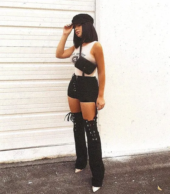Retro high waist cutout lace up flare bell jeans