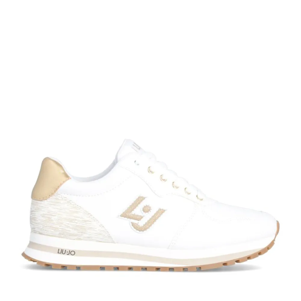 Scarpe LIU JO Wonder 700 Sneakers Running Bianche con Inserti Laminati Oro