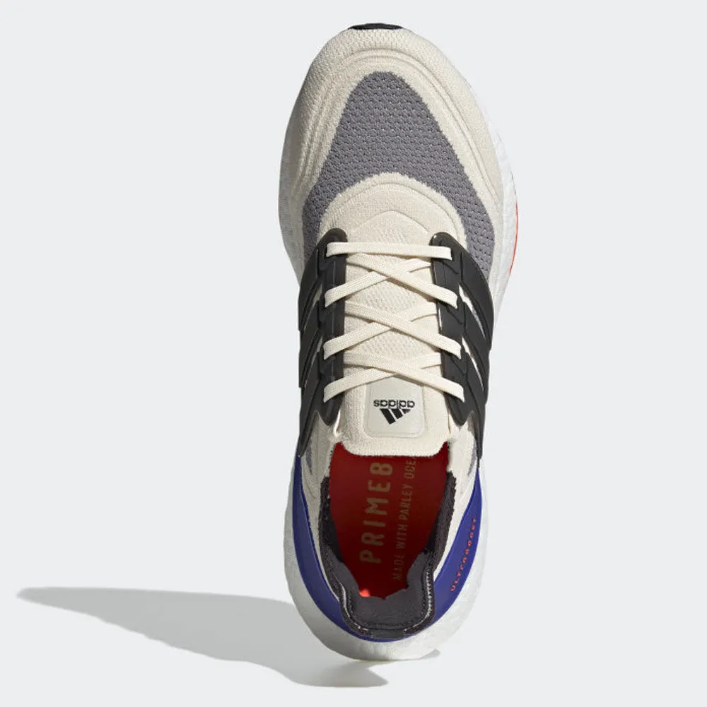 Scarpe Uomo ADIDAS Sneakers linea Ultraboost 21 in Tessuto Bianco Nero e Rosso