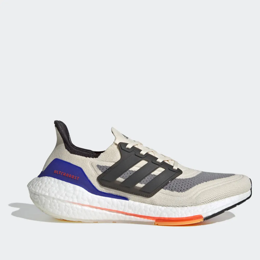 Scarpe Uomo ADIDAS Sneakers linea Ultraboost 21 in Tessuto Bianco Nero e Rosso