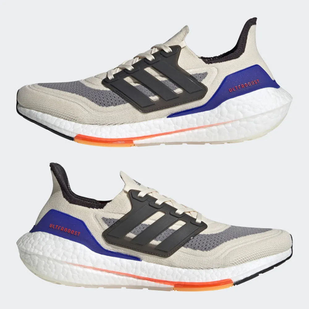 Scarpe Uomo ADIDAS Sneakers linea Ultraboost 21 in Tessuto Bianco Nero e Rosso