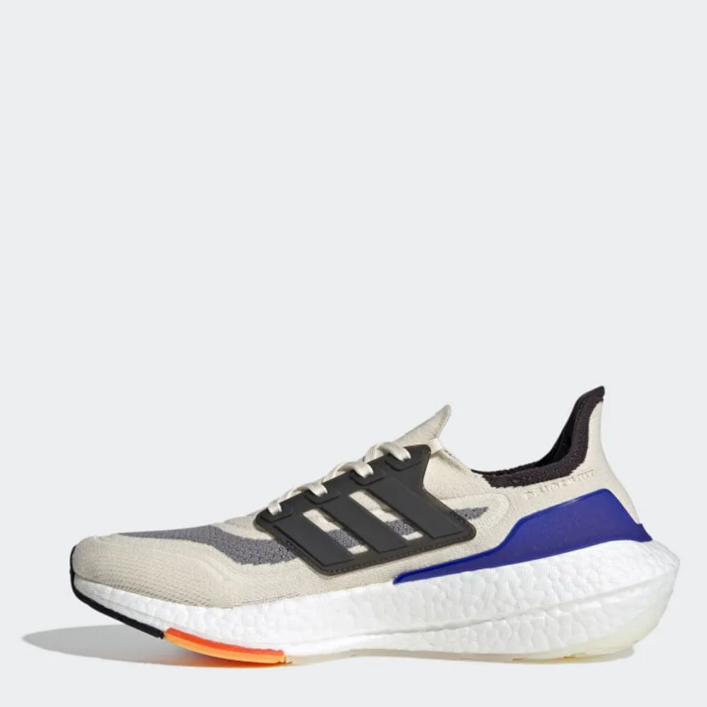 Scarpe Uomo ADIDAS Sneakers linea Ultraboost 21 in Tessuto Bianco Nero e Rosso