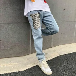 Skull retro street loose jeans