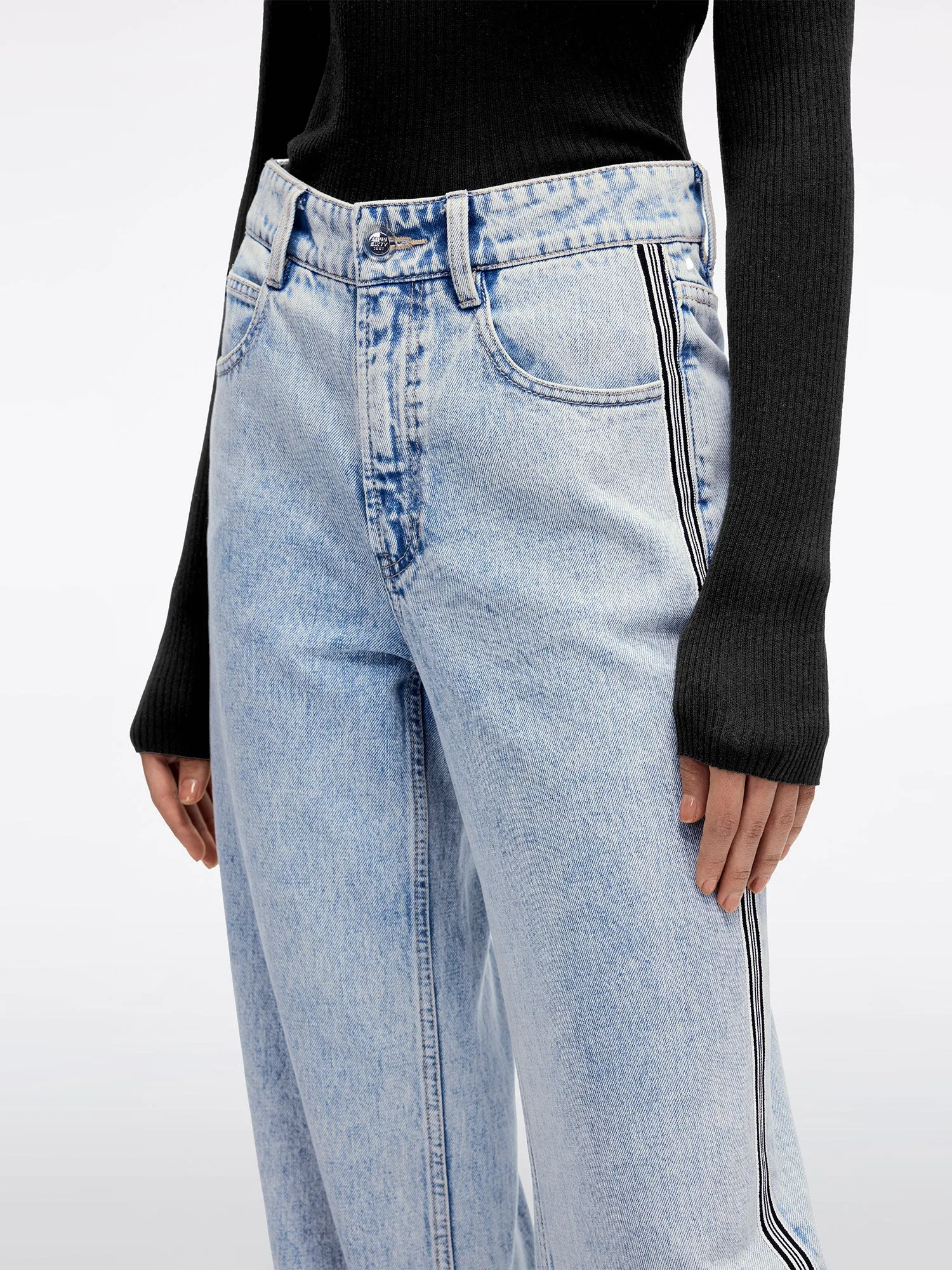 Striped Patchwork Straight-Leg Jeans