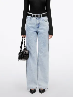 Striped Patchwork Straight-Leg Jeans