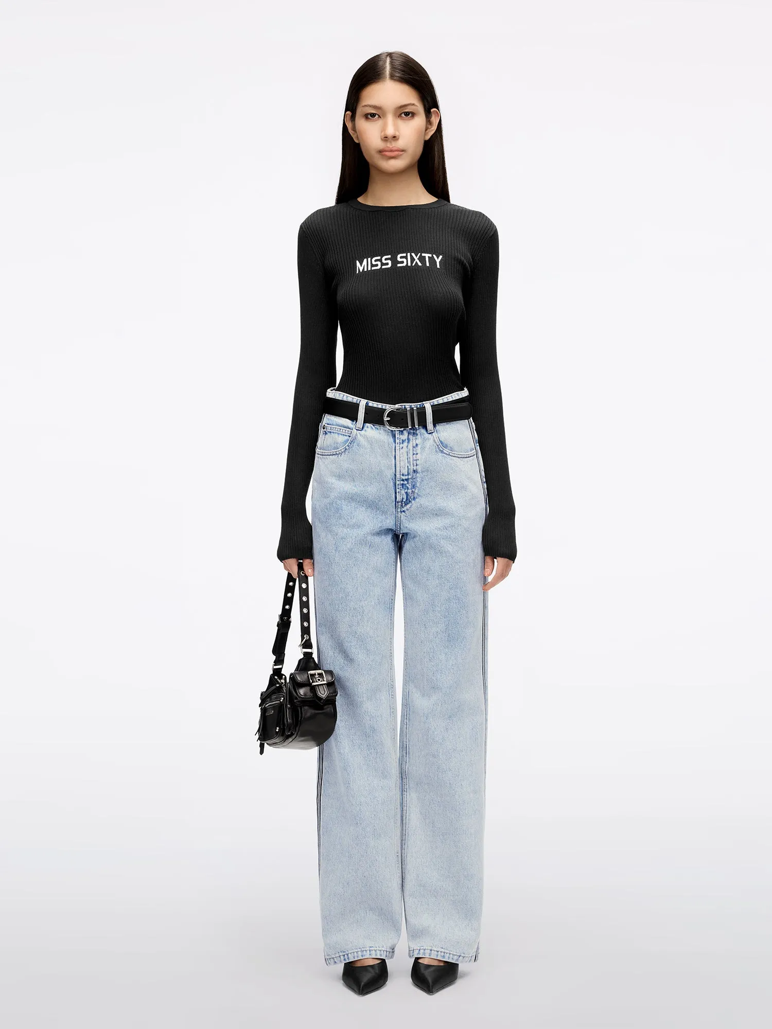 Striped Patchwork Straight-Leg Jeans