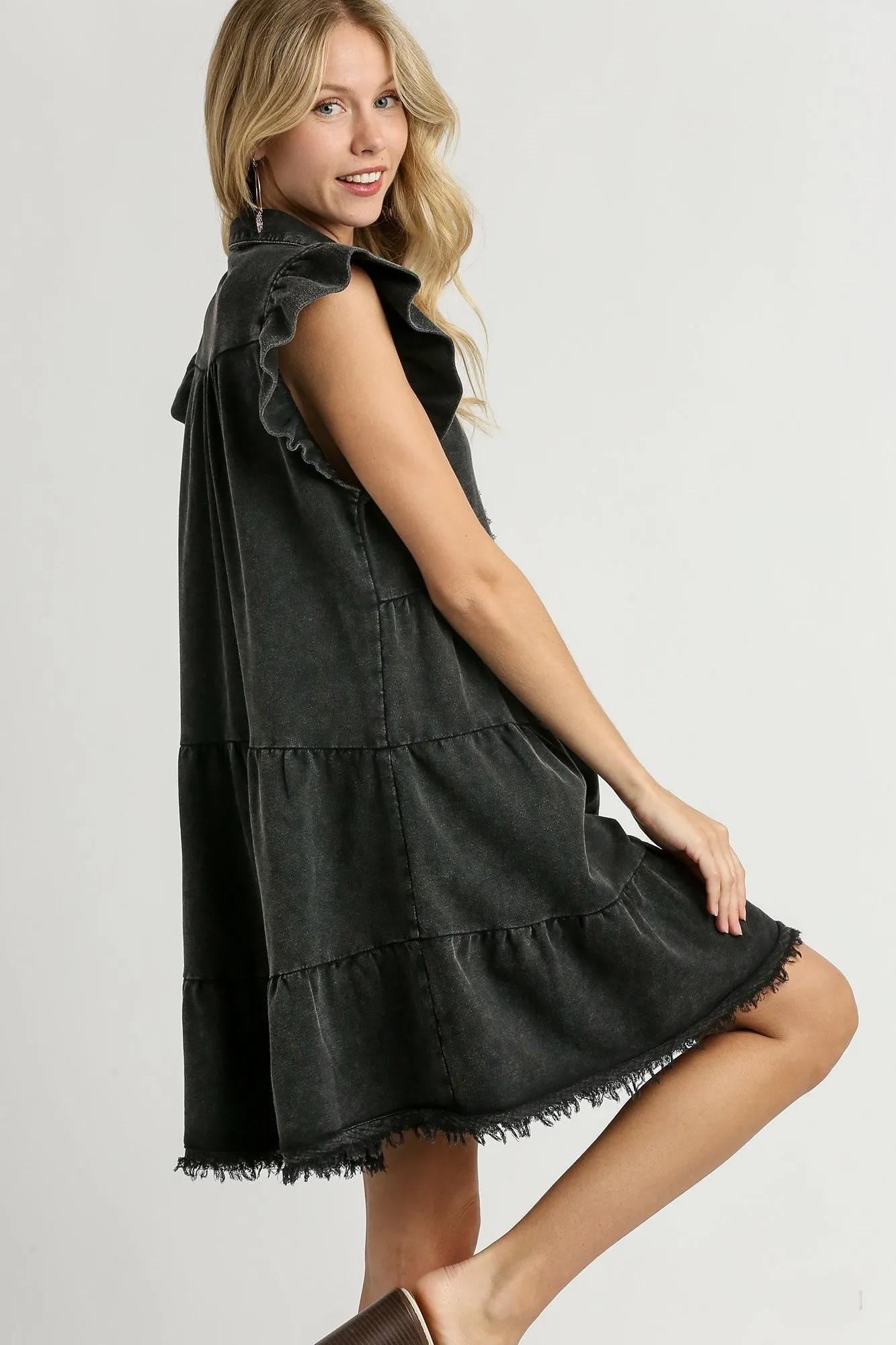 Umgee French Terry A-Line Dress in Ash FINAL SALE
