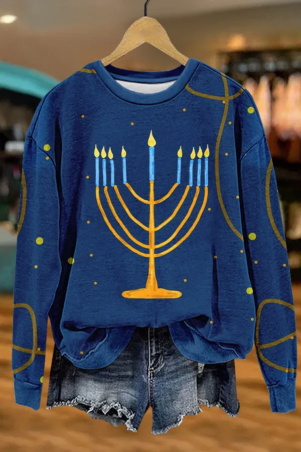 Unique Festival Hanukkah Print Sweatshirt