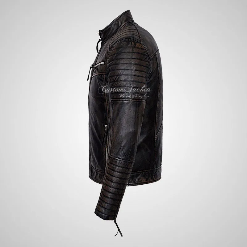URIAH Mens Vintage Leather Biker Jacket Soft Lamb Napa Leather
