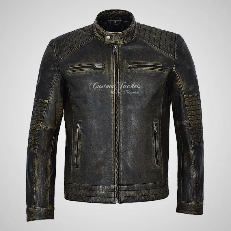 VIBE Mens Biker Style Vintage Leather Jacket Soft Leather Jacket