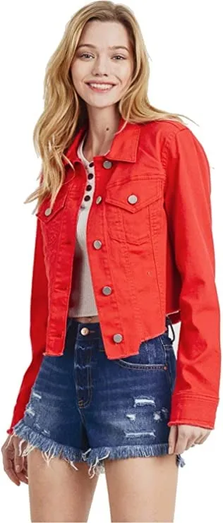 Women Raw Cut Denim Jacket Without Hood