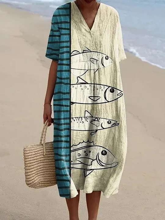 Women's  Fish  Art Print  Flowy Dress