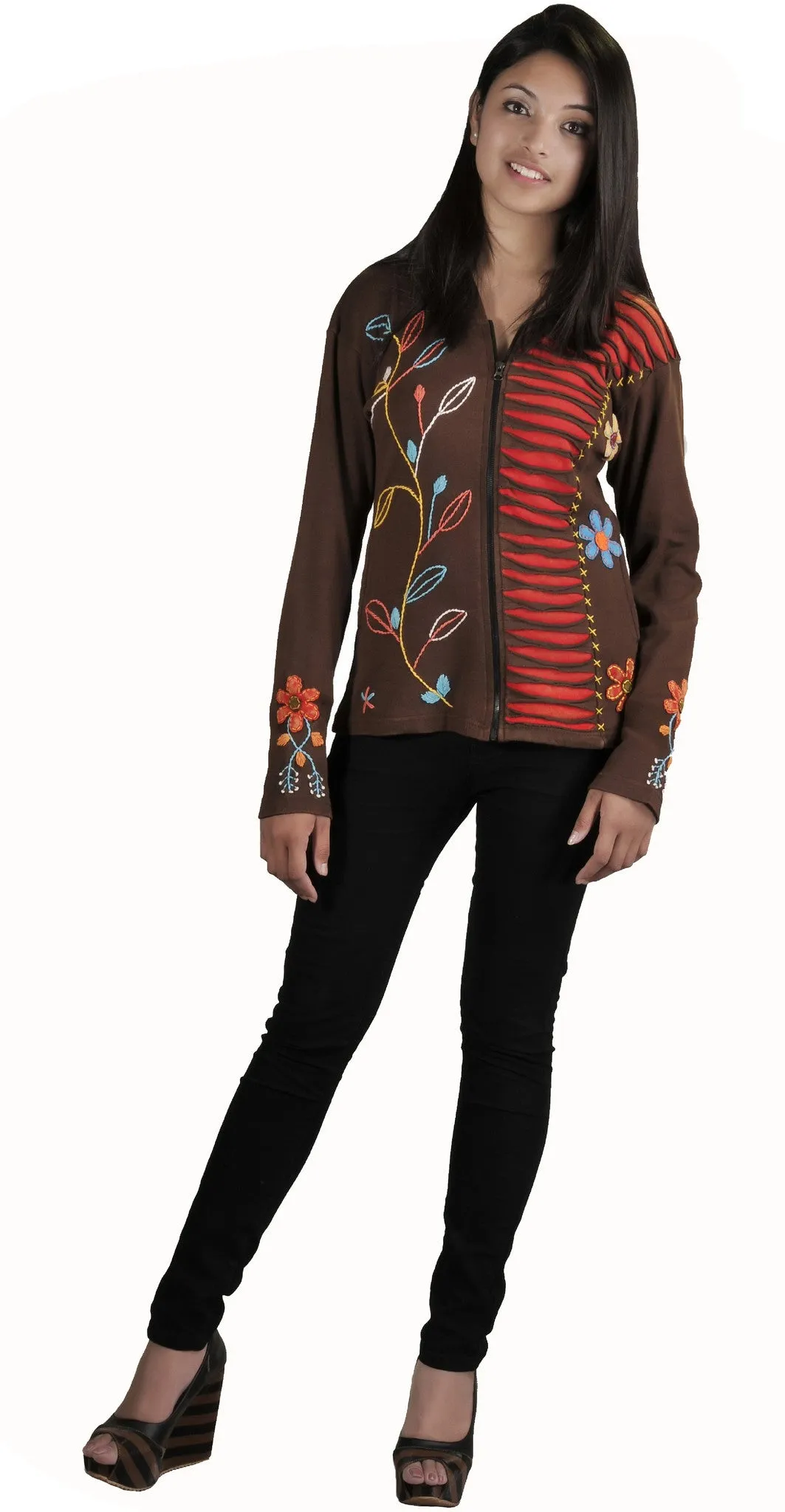 womens-multicolored-stone-washed-cotton-cardigan-with-attach-hood