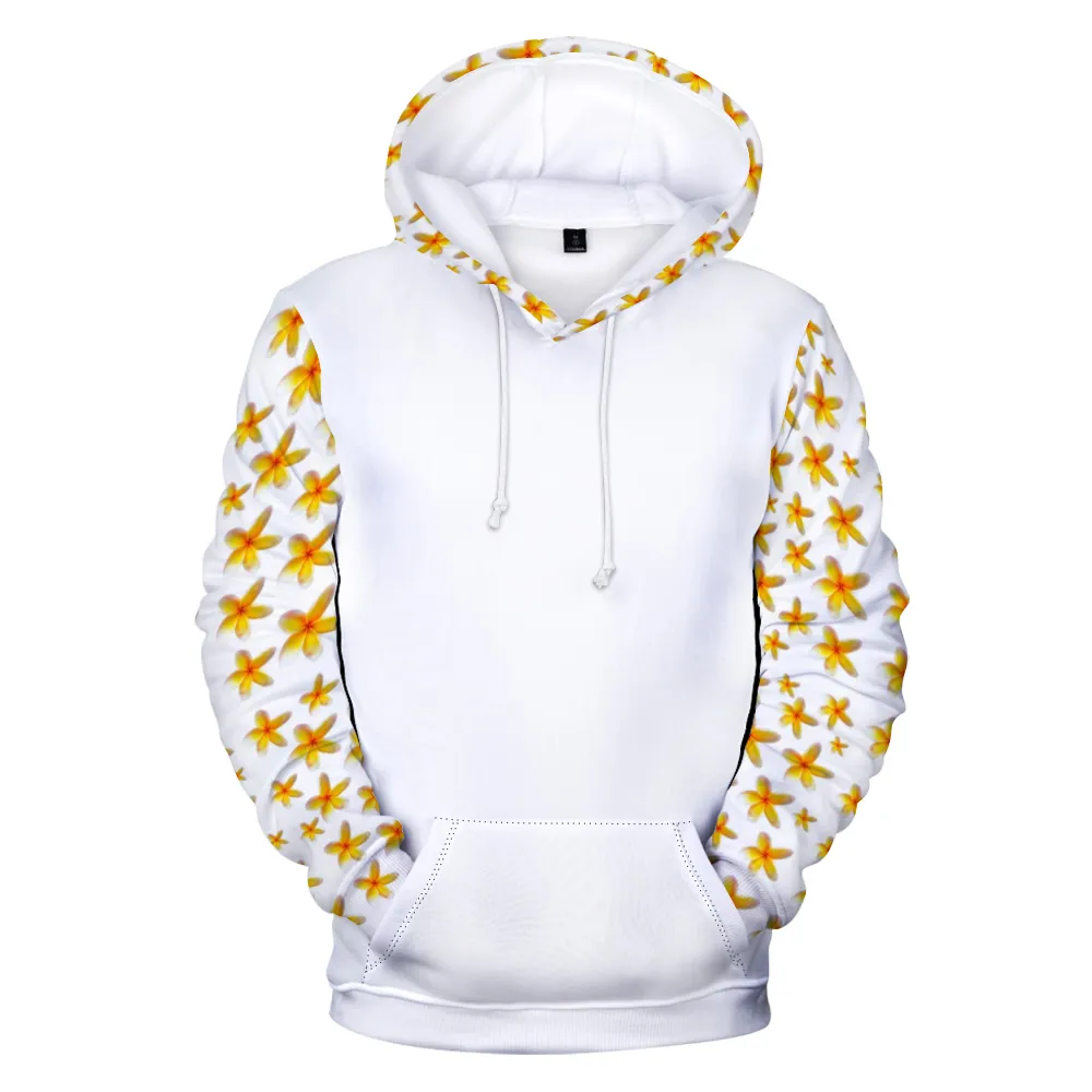 Yellow Frangipanis White Plush Hoodie with Pockets up to 5 XL