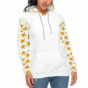 Yellow Frangipanis White Plush Hoodie with Pockets up to 5 XL